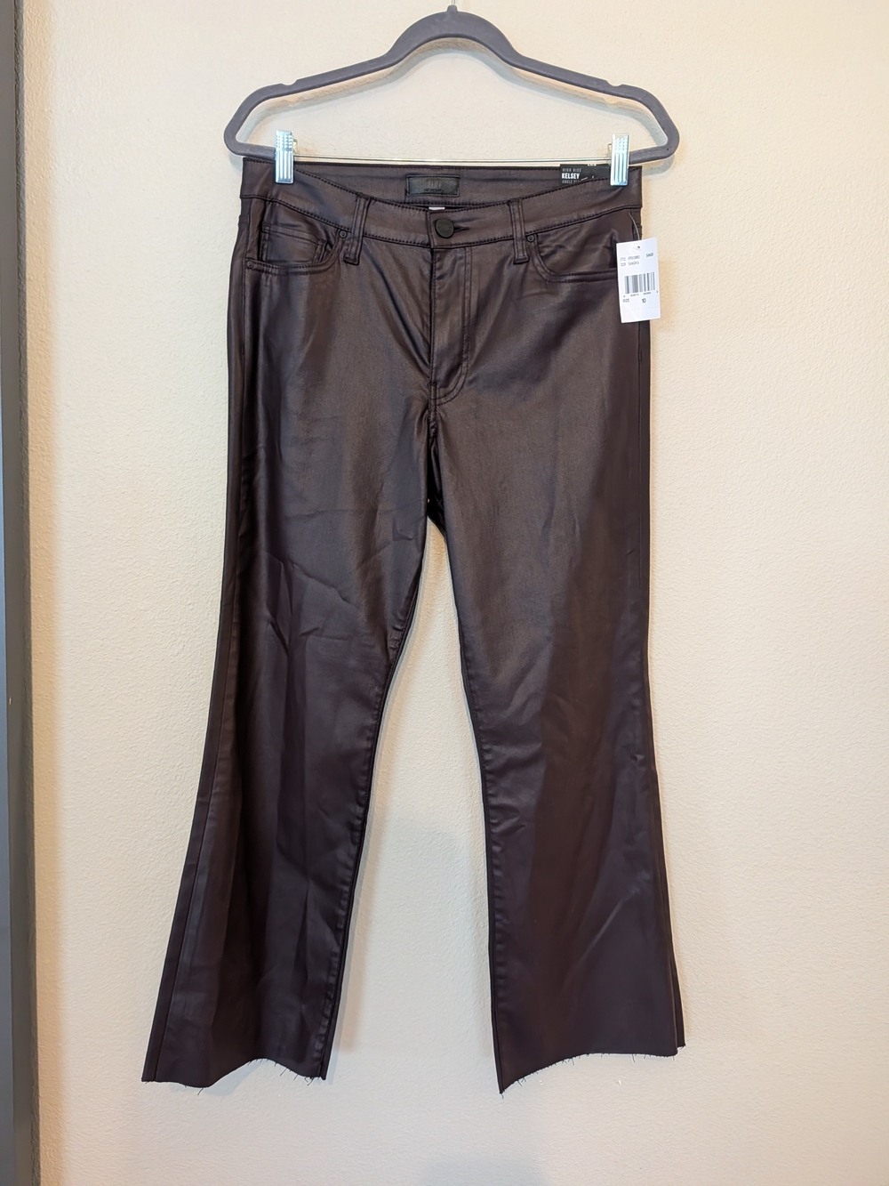 NWT KUT from the Kloth Kelsey High Rise Coated Ankle Flare Jeans Sangria - Size